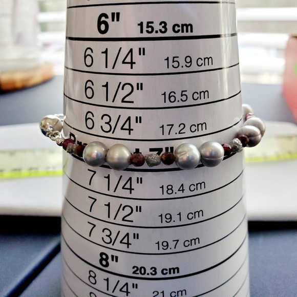 Raw Diamond, Red Sapphire, and Pearl Sterling Bracelet - Picture 14 of 16